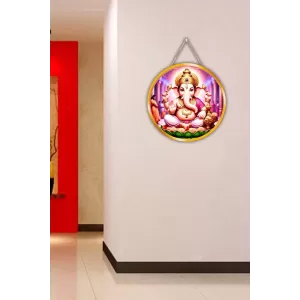 Lord Ganesha 12x12 Inch Round Religious Photo Frame | Spiritual Wall Decor For Home Temple, Pooja Room & Office | Divine Wall Art Picture For Worship, Meditation & Gift (F13085)