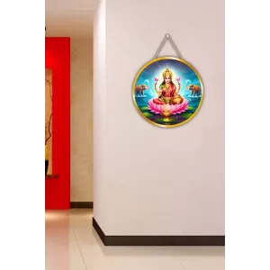 Goddess Lakshmi 12x12 Inch Round Religious Photo Frame | Spiritual Wall Decor For Home Temple, Pooja Room & Office | Divine Wall Art Picture For Worship, Meditation & Gift (F13097)