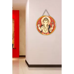 Lord Ganesha 12x12 Inch Round Religious Photo Frame | Spiritual Wall Decor For Home Temple, Pooja Room & Office | Divine Wall Art Picture For Worship, Meditation & Gift (F13101)