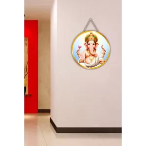 Lord Ganesha 12x12 Inch Round Religious Photo Frame | Spiritual Wall Decor For Home Temple, Pooja Room & Office | Divine Wall Art Picture For Worship, Meditation & Gift (F13154)