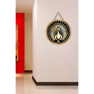 Peacock Symbol 12x12 Inch Round Religious Photo Frame | Spiritual Wall Decor For Home Temple, Pooja Room & Office | Divine Wall Art Picture For Worship, Meditation & Gift (F13162)