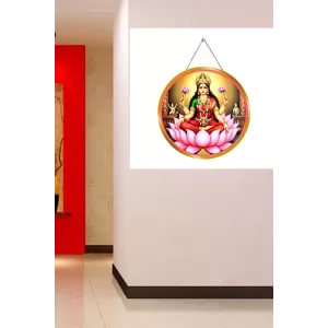 Goddess Lakshmi 12x12 Inch Round Religious Photo Frame | Spiritual Wall Decor For Home Temple, Pooja Room & Office | Divine Wall Art Picture For Worship, Meditation & Gift (F13163)