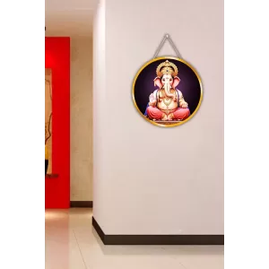 Lord Ganesha 12x12 Inch Round Religious Photo Frame | Spiritual Wall Decor For Home Temple, Pooja Room & Office | Divine Wall Art Picture For Worship, Meditation & Gift (F13200)