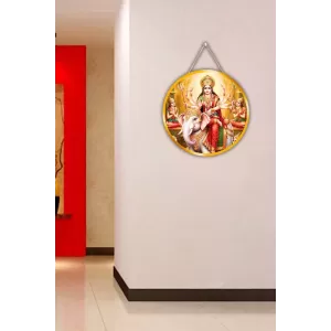 Goddess Durga 12x12 Inch Round Religious Photo Frame | Spiritual Wall Decor For Home Temple, Pooja Room & Office | Divine Wall Art Picture For Worship, Meditation & Gift (F13202)
