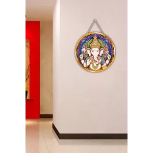 Lord Ganesha 12x12 Inch Round Religious Photo Frame | Spiritual Wall Decor For Home Temple, Pooja Room & Office | Divine Wall Art Picture For Worship, Meditation & Gift (F13227)