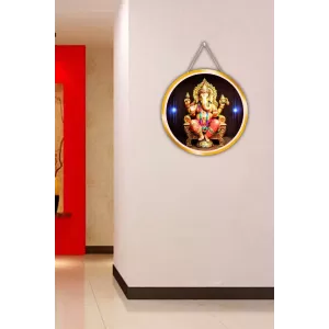 Lord Ganesha 12x12 Inch Round Religious Photo Frame | Spiritual Wall Decor For Home Temple, Pooja Room & Office | Divine Wall Art Picture For Worship, Meditation & Gift (F13236)