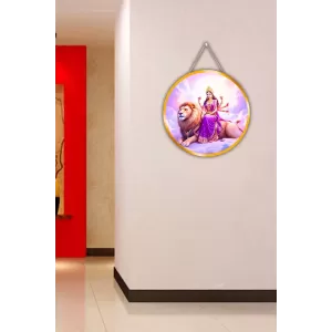 Goddess Durga Ma 12x12 Inch Round Religious Photo Frame | Spiritual Wall Decor For Home Temple, Pooja Room & Office | Divine Wall Art Picture For Worship, Meditation & Gift (F13327)