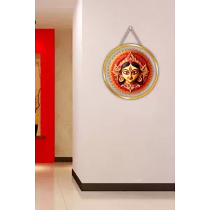 Goddess Durga 12x12 Inch Round Religious Photo Frame | Spiritual Wall Decor For Home Temple, Pooja Room & Office | Divine Wall Art Picture For Worship, Meditation & Gift (F13436)