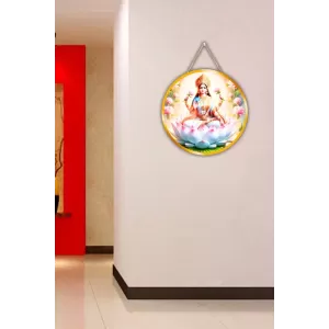 Goddess Lakshmi 12x12 Inch Round Religious Photo Frame | Spiritual Wall Decor For Home Temple, Pooja Room & Office | Divine Wall Art Picture For Worship, Meditation & Gift (F13474)