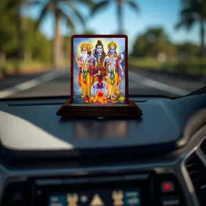Car Desk/Table Top Bramha Shiva Vishnu Wooden Photo Stand 3x4 Inches, Compact & Stylish Spiritual Display For Car, Home & Office (Pack Of 1) (F14144) Car Desk/Table Top Bramha Shiva Vishnu Wooden Photo Stand 3x4 Inches, Compact & Stylish Spiritual Display For Car, Home & Office (Pack Of 1) (F14144)