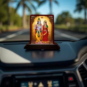 Car Desk/Table Top Radha Krishna Wooden Photo Stand 3x4 Inches, Compact & Stylish Spiritual Display For Car, Home & Office (Pack Of 1) (F14192) Car Desk/Table Top Radha Krishna Wooden Photo Stand 3x4 Inches, Compact & Stylish Spiritual Display For Car, Home & Office (Pack Of 1) (F14192)