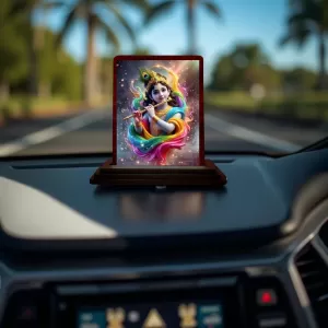 Car Desk/Table Top Lord Krishna Wooden Photo Stand 3x4 Inches, Compact & Stylish Spiritual Display For Car, Home & Office (Pack Of 1) (F14216) Car Desk/Table Top Lord Krishna Wooden Photo Stand 3x4 Inches, Compact & Stylish Spiritual Display For Car, Home & Office (Pack Of 1) (F14216)