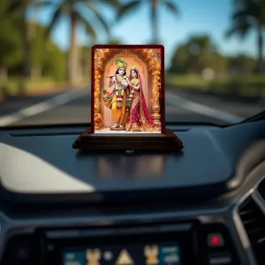 Car Desk/Table Top Radha Krishna Wooden Photo Stand 3x4 Inches, Compact & Stylish Spiritual Display For Car, Home & Office (Pack Of 1) (F14220) Car Desk/Table Top Radha Krishna Wooden Photo Stand 3x4 Inches, Compact & Stylish Spiritual Display For Car, Home & Office (Pack Of 1) (F14220)