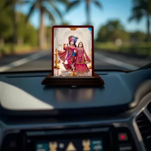 Car Desk/Table Top Radha Krishna Wooden Photo Stand 3x4 Inches, Compact & Stylish Spiritual Display For Car, Home & Office (Pack Of 1) (F14222) Car Desk/Table Top Radha Krishna Wooden Photo Stand 3x4 Inches, Compact & Stylish Spiritual Display For Car, Home & Office (Pack Of 1) (F14222)