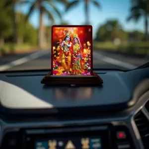 Car Desk/Table Top Radha Krishna Wooden Photo Stand 3x4 Inches, Compact & Stylish Spiritual Display For Car, Home & Office (Pack Of 1) (F14226) Car Desk/Table Top Radha Krishna Wooden Photo Stand 3x4 Inches, Compact & Stylish Spiritual Display For Car, Home & Office (Pack Of 1) (F14226)