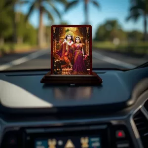 Car Desk/Table Top Radha Krishna Wooden Photo Stand 3x4 Inches, Compact & Stylish Spiritual Display For Car, Home & Office (Pack Of 1) (F14227) Car Desk/Table Top Radha Krishna Wooden Photo Stand 3x4 Inches, Compact & Stylish Spiritual Display For Car, Home & Office (Pack Of 1) (F14227)