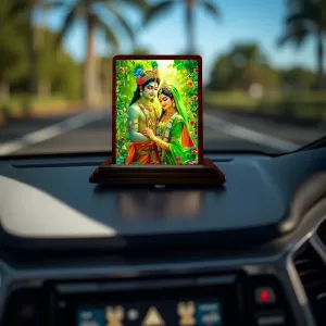 Car Desk/Table Top Radha Krishna Wooden Photo Stand 3x4 Inches, Compact & Stylish Spiritual Display For Car, Home & Office (Pack Of 1) (F14228) Car Desk/Table Top Radha Krishna Wooden Photo Stand 3x4 Inches, Compact & Stylish Spiritual Display For Car, Home & Office (Pack Of 1) (F14228)