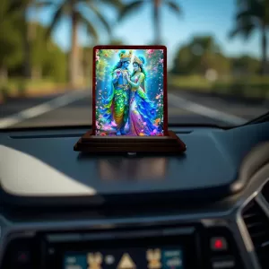 Car Desk/Table Top Radha Krishna Wooden Photo Stand 3x4 Inches, Compact & Stylish Spiritual Display For Car, Home & Office (Pack Of 1) (F14229) Car Desk/Table Top Radha Krishna Wooden Photo Stand 3x4 Inches, Compact & Stylish Spiritual Display For Car, Home & Office (Pack Of 1) (F14229)