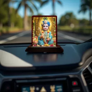 Car Desk/Table Top Lord Little Krishna Wooden Photo Stand 3x4 Inches, Compact & Stylish Spiritual Display For Car, Home & Office (Pack Of 1) (F14232) Car Desk/Table Top Lord Little Krishna Wooden Photo Stand 3x4 Inches, Compact & Stylish Spiritual Display For Car, Home & Office (Pack Of 1) (F14232)