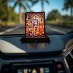 Car Desk/Table Top Rama Darbar Wooden Photo Stand 3x4 Inches, Compact & Stylish Spiritual Display For Car, Home & Office (Pack Of 1) (F14243) Car Desk/Table Top Rama Darbar Wooden Photo Stand 3x4 Inches, Compact & Stylish Spiritual Display For Car, Home & Office (Pack Of 1) (F14243)