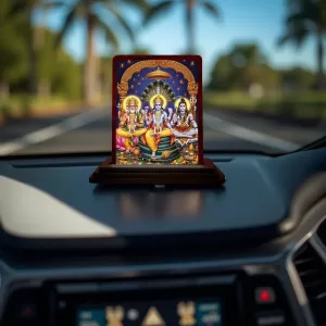 Car Desk/Table Top Bramha Vishnu Shiva Wooden Photo Stand 3x4 Inches, Compact & Stylish Spiritual Display For Car, Home & Office (Pack Of 1) (F14267) Car Desk/Table Top Bramha Vishnu Shiva Wooden Photo Stand 3x4 Inches, Compact & Stylish Spiritual Display For Car, Home & Office (Pack Of 1) (F14267)