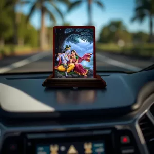 Car Desk/Table Top Radha Krishna Wooden Photo Stand 3x4 Inches, Compact & Stylish Spiritual Display For Car, Home & Office (Pack Of 1) (F14273) Car Desk/Table Top Radha Krishna Wooden Photo Stand 3x4 Inches, Compact & Stylish Spiritual Display For Car, Home & Office (Pack Of 1) (F14273)
