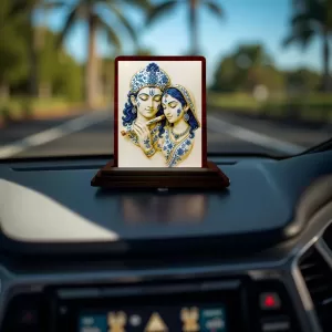 Car Desk/Table Top Radha Krishna Wooden Photo Stand 3x4 Inches, Compact & Stylish Spiritual Display For Car, Home & Office (Pack Of 1) (F14282) Car Desk/Table Top Radha Krishna Wooden Photo Stand 3x4 Inches, Compact & Stylish Spiritual Display For Car, Home & Office (Pack Of 1) (F14282)