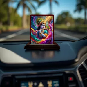 Car Desk/Table Top Lord Krishna Wooden Photo Stand 3x4 Inches, Compact & Stylish Spiritual Display For Car, Home & Office (Pack Of 1) (F14290) Car Desk/Table Top Lord Krishna Wooden Photo Stand 3x4 Inches, Compact & Stylish Spiritual Display For Car, Home & Office (Pack Of 1) (F14290)