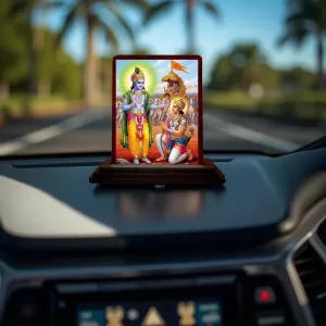 Car Desk/Table Top Lord Krishna And Arjuna Wooden Photo Stand 3x4 Inches, Compact & Stylish Spiritual Display For Car, Home & Office (Pack Of 1) (F14293) Car Desk/Table Top Lord Krishna And Arjuna Wooden Photo Stand 3x4 Inches, Compact & Stylish Spiritual Display For Car, Home & Office (Pack Of 1) (F14293)