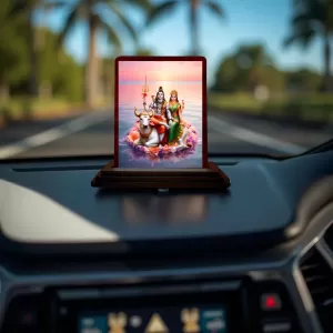 Car Desk/Table Top Lord Shiva And Parvathi Wooden Photo Stand 3x4 Inches, Compact & Stylish Spiritual Display For Car, Home & Office (Pack Of 1) (F14329) Car Desk/Table Top Lord Shiva And Parvathi Wooden Photo Stand 3x4 Inches, Compact & Stylish Spiritual Display For Car, Home & Office (Pack Of 1) (F14329)