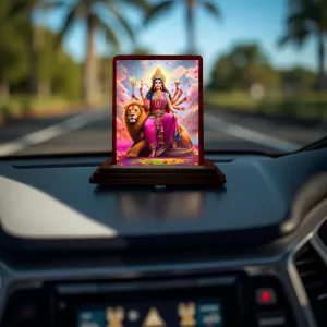 Car Desk/Table Top Goddess Durga Wooden Photo Stand 3x4 Inches, Compact & Stylish Spiritual Display For Car, Home & Office (Pack Of 1) (F14346) Car Desk/Table Top Goddess Durga Wooden Photo Stand 3x4 Inches, Compact & Stylish Spiritual Display For Car, Home & Office (Pack Of 1) (F14346)