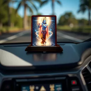 Car Desk/Table Top Lord Krishna Wooden Photo Stand 3x4 Inches, Compact & Stylish Spiritual Display For Car, Home & Office (Pack Of 1) (F14350) Car Desk/Table Top Lord Krishna Wooden Photo Stand 3x4 Inches, Compact & Stylish Spiritual Display For Car, Home & Office (Pack Of 1) (F14350)
