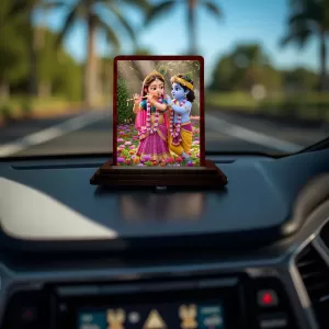 Car Desk/Table Top Radha Krishna Wooden Photo Stand 3x4 Inches, Compact & Stylish Spiritual Display For Car, Home & Office (Pack Of 1) (F14355) Car Desk/Table Top Radha Krishna Wooden Photo Stand 3x4 Inches, Compact & Stylish Spiritual Display For Car, Home & Office (Pack Of 1) (F14355)
