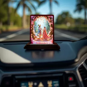 Car Desk/Table Top Radha Krishna Wooden Photo Stand 3x4 Inches, Compact & Stylish Spiritual Display For Car, Home & Office (Pack Of 1) (F14358) Car Desk/Table Top Radha Krishna Wooden Photo Stand 3x4 Inches, Compact & Stylish Spiritual Display For Car, Home & Office (Pack Of 1) (F14358)