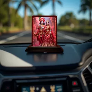 Car Desk/Table Top Radha Krishna Wooden Photo Stand 3x4 Inches, Compact & Stylish Spiritual Display For Car, Home & Office (Pack Of 1) (F14360) Car Desk/Table Top Radha Krishna Wooden Photo Stand 3x4 Inches, Compact & Stylish Spiritual Display For Car, Home & Office (Pack Of 1) (F14360)