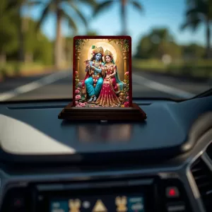 Car Desk/Table Top Radha Krishna Wooden Photo Stand 3x4 Inches, Compact & Stylish Spiritual Display For Car, Home & Office (Pack Of 1) (F14363) Car Desk/Table Top Radha Krishna Wooden Photo Stand 3x4 Inches, Compact & Stylish Spiritual Display For Car, Home & Office (Pack Of 1) (F14363)