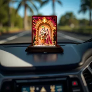 Car Desk/Table Top Radha Krishna Wooden Photo Stand 3x4 Inches, Compact & Stylish Spiritual Display For Car, Home & Office (Pack Of 1) (F14365) Car Desk/Table Top Radha Krishna Wooden Photo Stand 3x4 Inches, Compact & Stylish Spiritual Display For Car, Home & Office (Pack Of 1) (F14365)