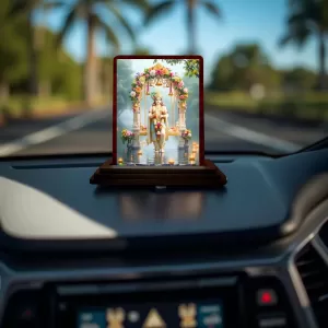 Car Desk/Table Top Lord Krishna Wooden Photo Stand 3x4 Inches, Compact & Stylish Spiritual Display For Car, Home & Office (Pack Of 1) (F14370) Car Desk/Table Top Lord Krishna Wooden Photo Stand 3x4 Inches, Compact & Stylish Spiritual Display For Car, Home & Office (Pack Of 1) (F14370)