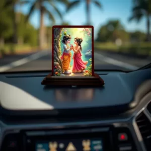Car Desk/Table Top Radha Krishna Wooden Photo Stand 3x4 Inches, Compact & Stylish Spiritual Display For Car, Home & Office (Pack Of 1) (F14381) Car Desk/Table Top Radha Krishna Wooden Photo Stand 3x4 Inches, Compact & Stylish Spiritual Display For Car, Home & Office (Pack Of 1) (F14381)