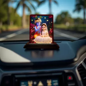Car Desk/Table Top Radha Krishna Wooden Photo Stand 3x4 Inches, Compact & Stylish Spiritual Display For Car, Home & Office (Pack Of 1) (F14389) Car Desk/Table Top Radha Krishna Wooden Photo Stand 3x4 Inches, Compact & Stylish Spiritual Display For Car, Home & Office (Pack Of 1) (F14389)