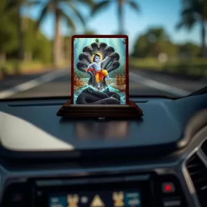 Car Desk/Table Top Lord Krishna Wooden Photo Stand 3x4 Inches, Compact & Stylish Spiritual Display For Car, Home & Office (Pack Of 1) (F14398) Car Desk/Table Top Lord Krishna Wooden Photo Stand 3x4 Inches, Compact & Stylish Spiritual Display For Car, Home & Office (Pack Of 1) (F14398)