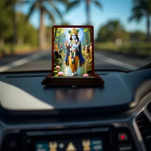 Car Desk/Table Top Lord Krishna Wooden Photo Stand 3x4 Inches, Compact & Stylish Spiritual Display For Car, Home & Office (Pack Of 1) (F14409) Car Desk/Table Top Lord Krishna Wooden Photo Stand 3x4 Inches, Compact & Stylish Spiritual Display For Car, Home & Office (Pack Of 1) (F14409)
