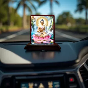 Car Desk/Table Top Lord Buddha Wooden Photo Stand 3x4 Inches, Compact & Stylish Spiritual Display For Car, Home & Office (Pack Of 1) (F14411) Car Desk/Table Top Lord Buddha Wooden Photo Stand 3x4 Inches, Compact & Stylish Spiritual Display For Car, Home & Office (Pack Of 1) (F14411)