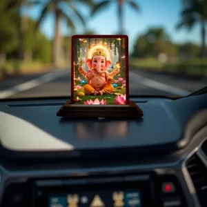 Car Desk/Table Top Lord Ganesha Wooden Photo Stand 3x4 Inches, Compact & Stylish Spiritual Display For Car, Home & Office (Pack Of 1) (F14414) Car Desk/Table Top Lord Ganesha Wooden Photo Stand 3x4 Inches, Compact & Stylish Spiritual Display For Car, Home & Office (Pack Of 1) (F14414)