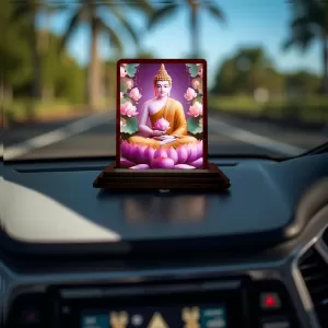 Car Desk/Table Top Lord Buddha Wooden Photo Stand 3x4 Inches, Compact & Stylish Spiritual Display For Car, Home & Office (Pack Of 1) (F14415) Car Desk/Table Top Lord Buddha Wooden Photo Stand 3x4 Inches, Compact & Stylish Spiritual Display For Car, Home & Office (Pack Of 1) (F14415)