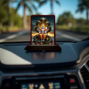 Car Desk/Table Top Lord Vishnu Wooden Photo Stand 3x4 Inches, Compact & Stylish Spiritual Display For Car, Home & Office (Pack Of 1) (F14422) Car Desk/Table Top Lord Vishnu Wooden Photo Stand 3x4 Inches, Compact & Stylish Spiritual Display For Car, Home & Office (Pack Of 1) (F14422)
