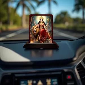 Car Desk/Table Top Goddess Durga Wooden Photo Stand 3x4 Inches, Compact & Stylish Spiritual Display For Car, Home & Office (Pack Of 1) (F14427) Car Desk/Table Top Goddess Durga Wooden Photo Stand 3x4 Inches, Compact & Stylish Spiritual Display For Car, Home & Office (Pack Of 1) (F14427)