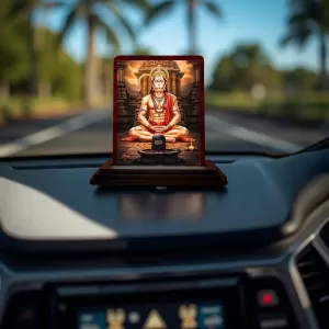 Car Desk/Table Top Lord Hanuman Wooden Photo Stand  3x4 Inches, Compact & Stylish Spiritual Display For Car, Home & Office (Pack Of 1) (F14432)