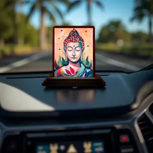 Car Desk/Table Top Meditative Buddha Wooden Photo Stand 3x4 Inches, Compact & Stylish Spiritual Display For Car, Home & Office (Pack Of 1) (F14434) Car Desk/Table Top Meditative Buddha Wooden Photo Stand 3x4 Inches, Compact & Stylish Spiritual Display For Car, Home & Office (Pack Of 1) (F14434)