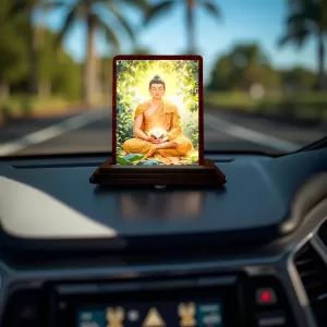 Car Desk/Table Top Lord Buddha Wooden Photo Stand 3x4 Inches, Compact & Stylish Spiritual Display For Car, Home & Office (Pack Of 1) (F14440) Car Desk/Table Top Lord Buddha Wooden Photo Stand 3x4 Inches, Compact & Stylish Spiritual Display For Car, Home & Office (Pack Of 1) (F14440)